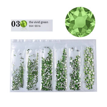 Скляні стрази для нігтів зелений 03 набір 6 розмірів 1,5-3,0мм