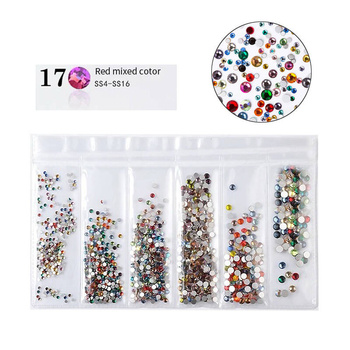 Скляні стрази для нігтів змішані кольори 17 набір 6 розмірів 1,5-3,0мм