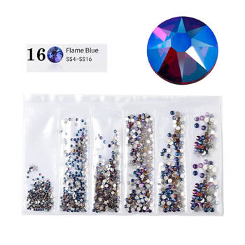 Скляні стрази для нігтів синє полум'я 16 набір 6 розмірів 1,5-3,0мм