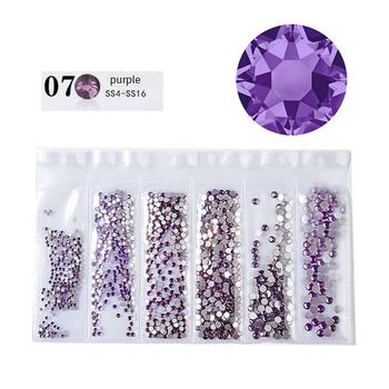 Скляні стрази для нігтів фіолетовий 07 набір 6 розмірів 1,5-3,0мм